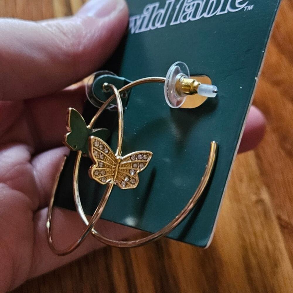 Wild Fable Gold-Tone Rhinestone Butterfly Open Hoop Earrings